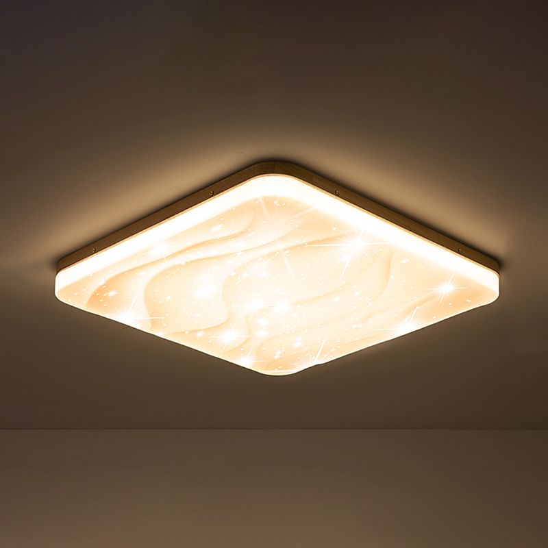 Geometry Shape LED Ceiling Lamp Modern Simple Style Wood 1 Light Flush Mount for Bedroom