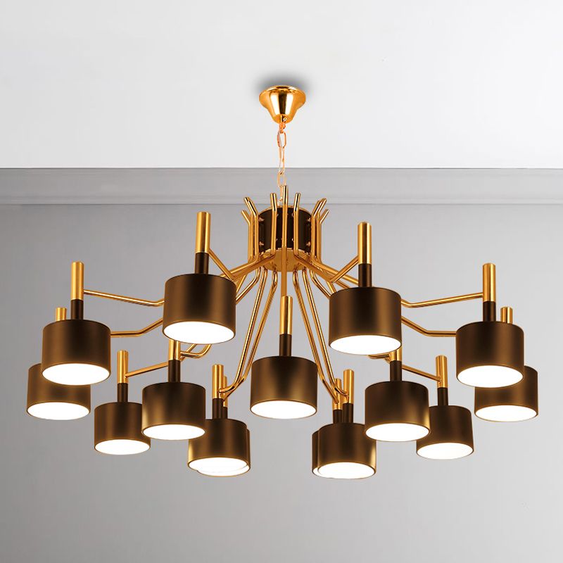 Postmodern Starburst Ceiling Light Metal 12/15 Heads Black/White Chandelier Lighting for Living Room