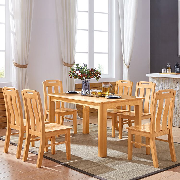 Mid-Century Modern Solid Wood Dining Table Beech Wood Top Table with 4 Legs
