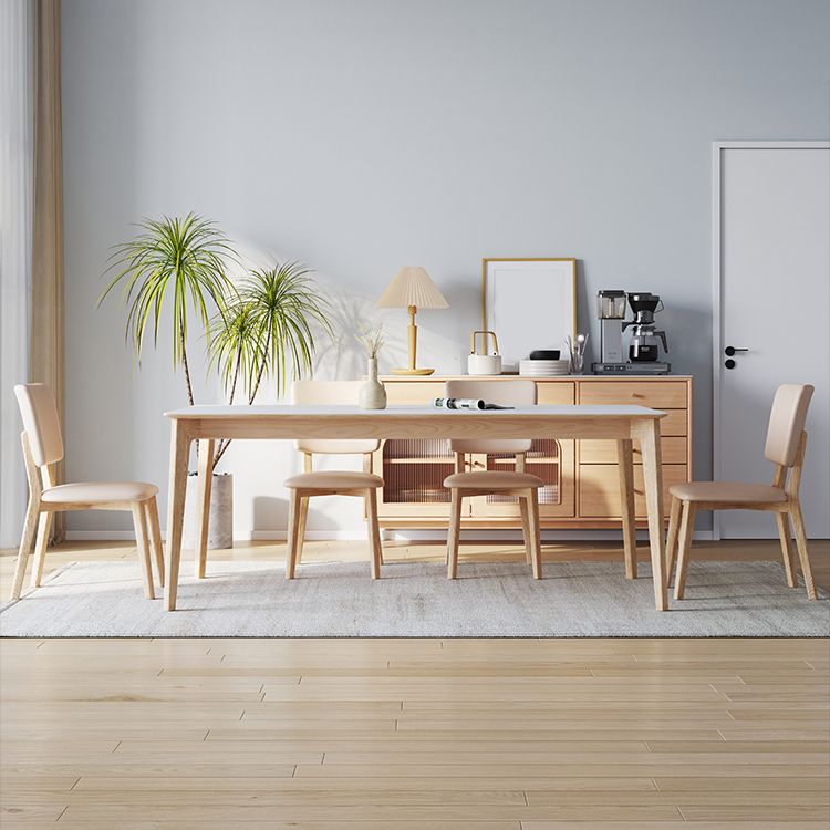 Contemporary Rectangular White Stone Dining Table with 4 Foot
