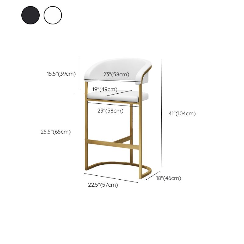 Glam Restaurant Leather Stool Matte Finish Metal Footrest Barstool