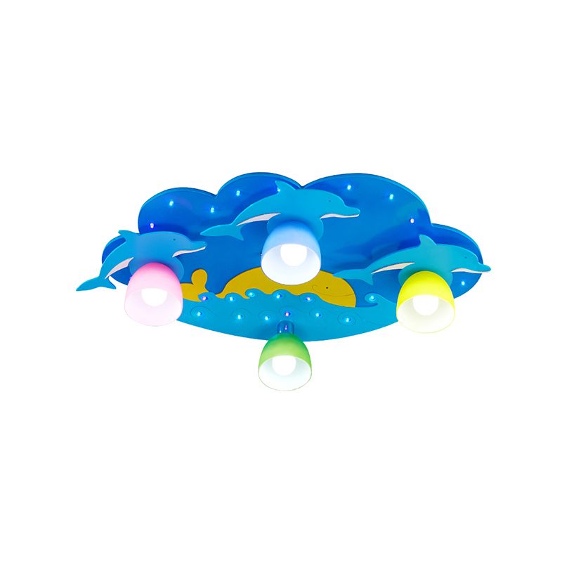Blue Dolphin Flushmount Ceiling Lamp Kids 4 Bulbs Multicolored Glass Flush Mount Recessed Lighting