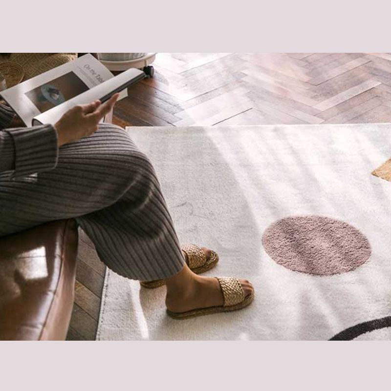 White Tone Random Lines Rug Polyester Carpet Minimalist Anti-Slip Backing Indoor Rug for Living Room