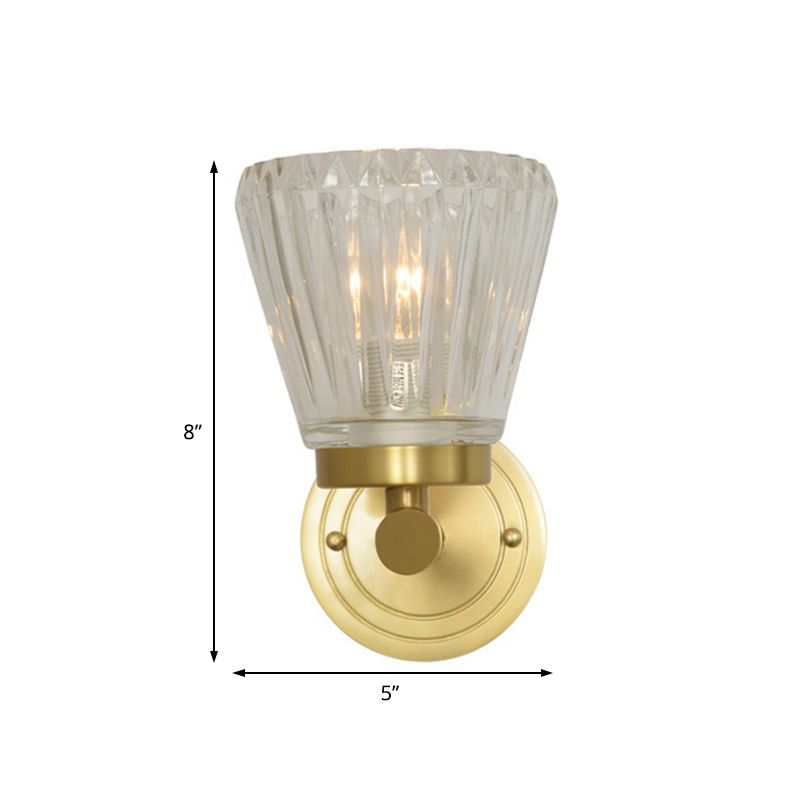 Crystal Cone Wall Sconce Modernism 1 Light Brass Sconce Light Fixture for Bedside