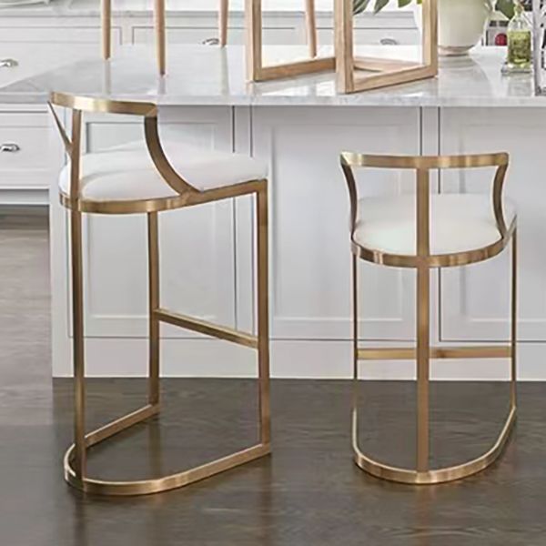 White Upholstered Bar Stools Backrest Counter Stool with Metal Base