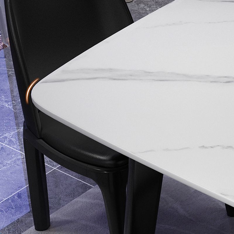 Scandinavian Style Rectangular Black Legs White Slate Dining Table Set with Base