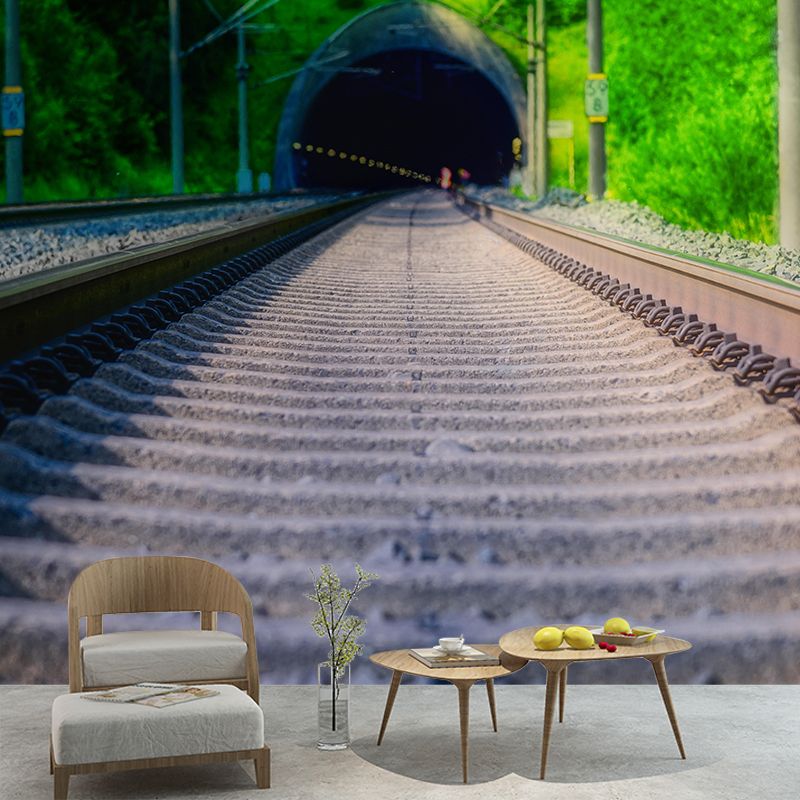 3D Illusion Wall Mural with Tunnel Pattern Contemporary Mildew Resistant Wall Art for Living Room