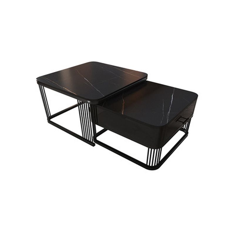 Square Slate Top Coffee Table with Drawers Frame Base 2 Nestling Cocktail Table