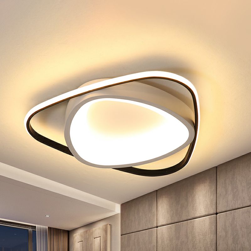Incurvated Triangle Flush Ceiling Light Simple Acrylic Bedroom LED Flush Mounted Lamp in Black-White, 19.5"/23.5" Width