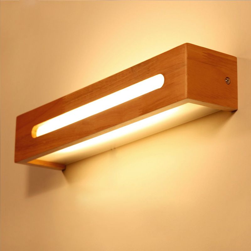 Wooden Rectangular Wall Sconce Lighting Modern Style LED Beige Sconce Light Fixture