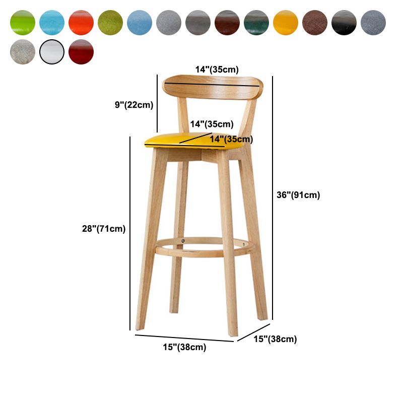 Scandinavian Wood Stool Fabric Upholstered Rectangle Seat Counter Stool in Matte Finish