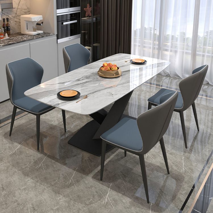 Metal Modern Rectangular Dining Table Sintered Stone Table with Pedestal Base
