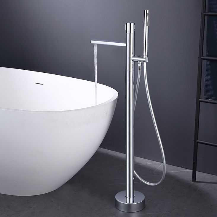 Contemporary Floor Mounted Copper Freestanding Tub Filler High Arc Tub Filler Trim