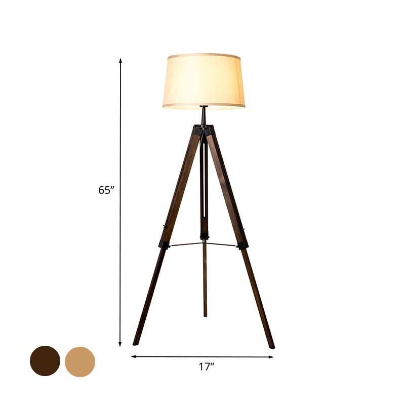 Lámpara de lectura de piso de barril de tela simplicidad de madera de una cabeza/madera angustiada tri-leg luz de pie