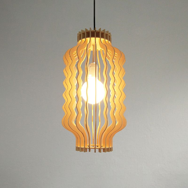 Simplicity Shaded Suspension Lighting Wood 1-Light Restaurant Pendant Light Fixture