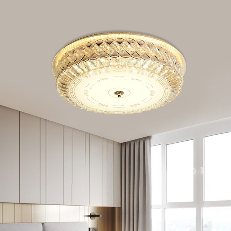 Lampe circulaire de montage de plafond de chambre à coucher, luminaire encastré LED en cristal doré Simple avec diffuseur