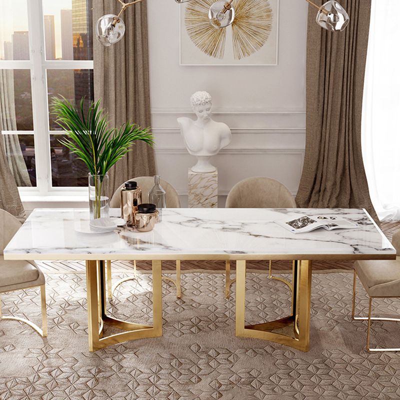 Metal Traditional Luxury Rectangle Table Sintered Stone Top Table for Dining Room