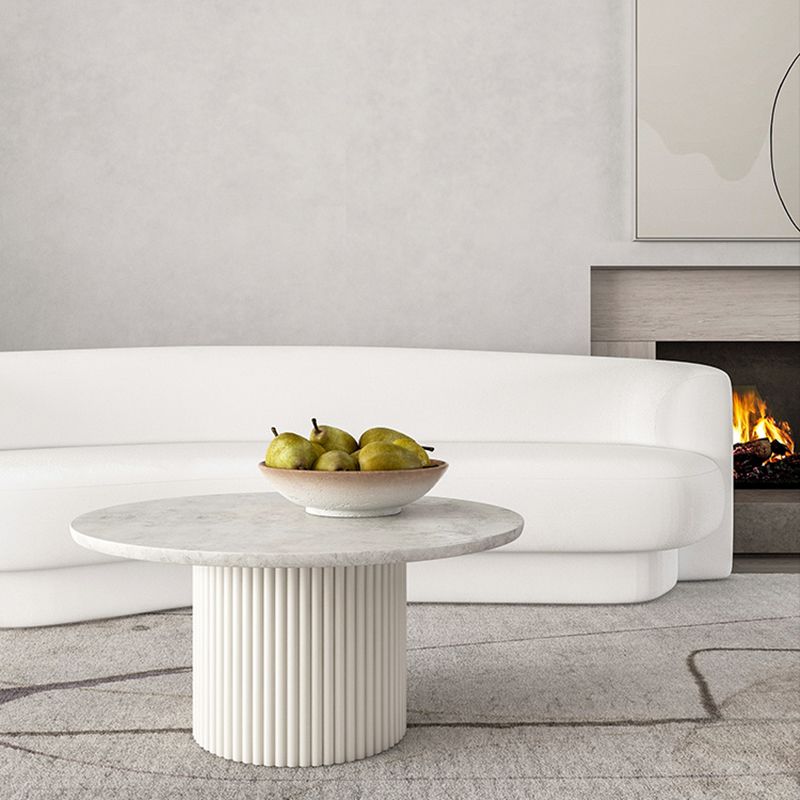 Glam Pedestal Coffee Table Wood Round Cocktail Table for Living Room