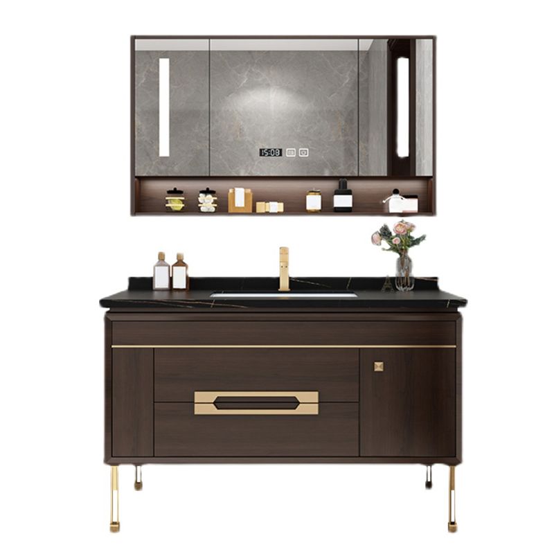 Freestanding Vanity Mirror Rectangle Single Sink Wood Frame Vanity Set with Drawers