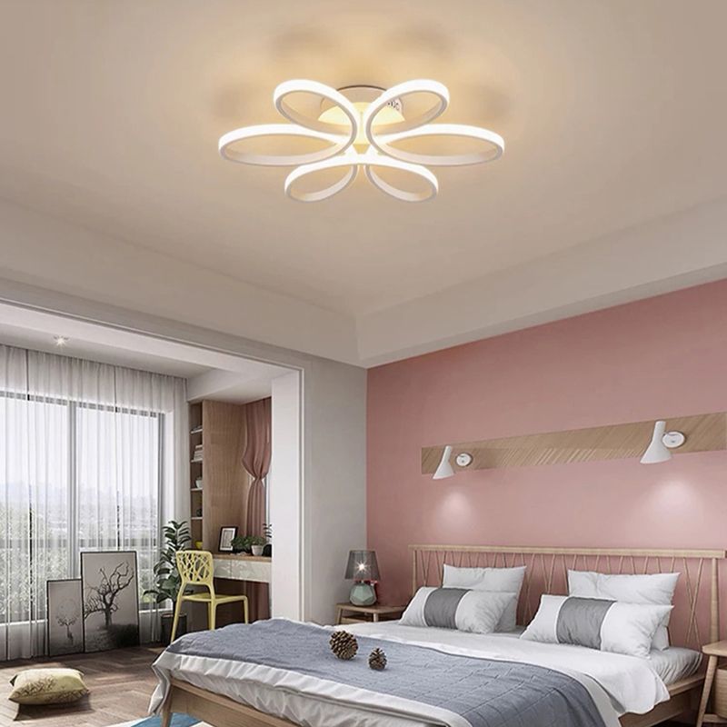 Flower LED Semi Flush Modern Style Acrylic Living Room Flush Ceiling Light Fixture in White