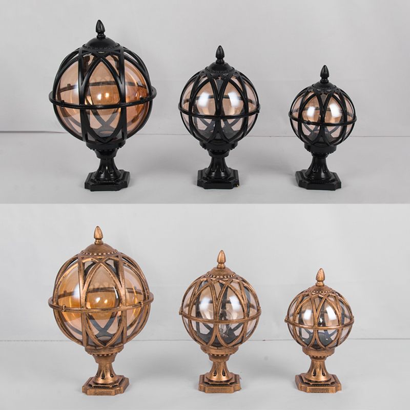 1-Light Waterproof Outdoor Light Spherical Pillar Lamp with Glass Shade for Garden