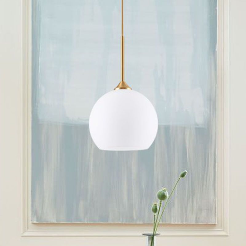 White Glass Dome Pendulum Light Simplicity Single-Bulb Brass Finish Hanging Light