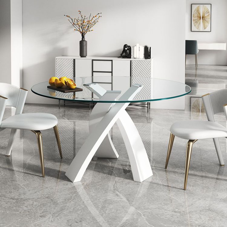 Modern Round Dining Table Glass Tabletop with Metal Pedestal Base