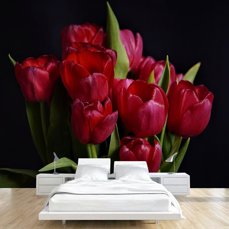 Customized Tulips Mural Wall Covering Eco-friendly Wallpaper for Bedroom
