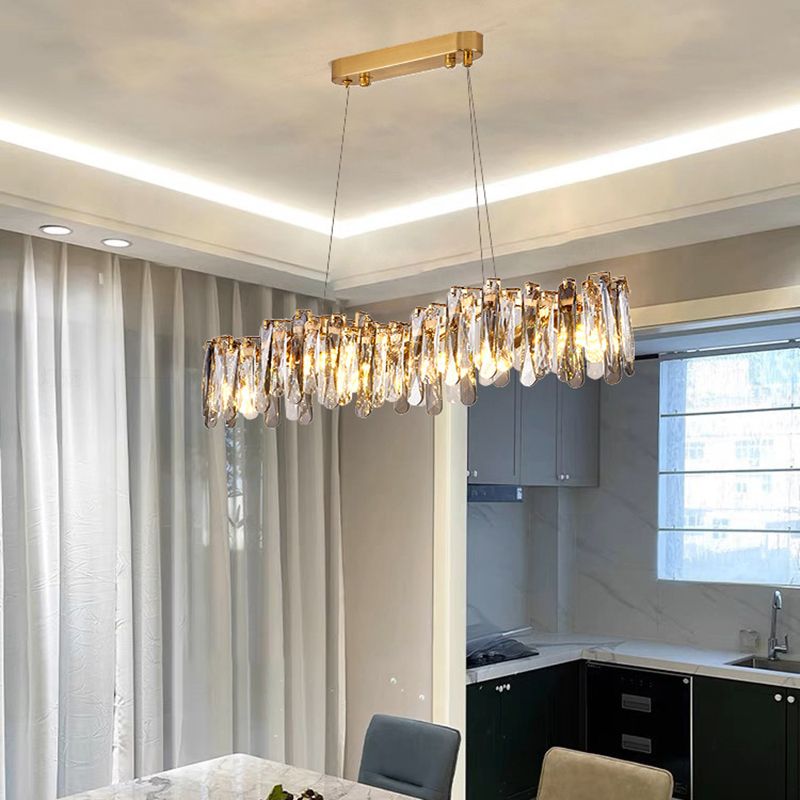 Gray Metal Contemporary Pendant Light with Crystal Shade for Living Room