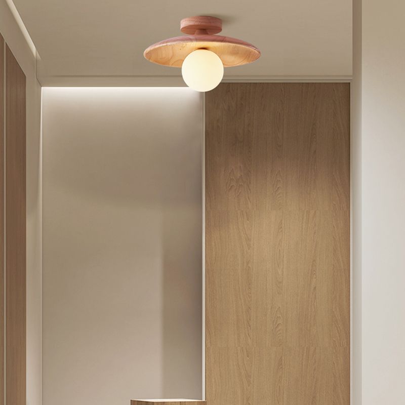 Contemporary Wooden Semi Mount Lighting Glass Shade Semi Flush for Foyer