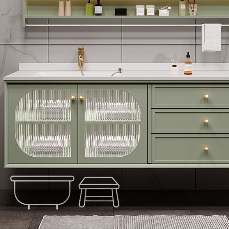 Modern Sink Vanity Solid Color Storage Shelves Wall Mount Bathroom Vanity Set