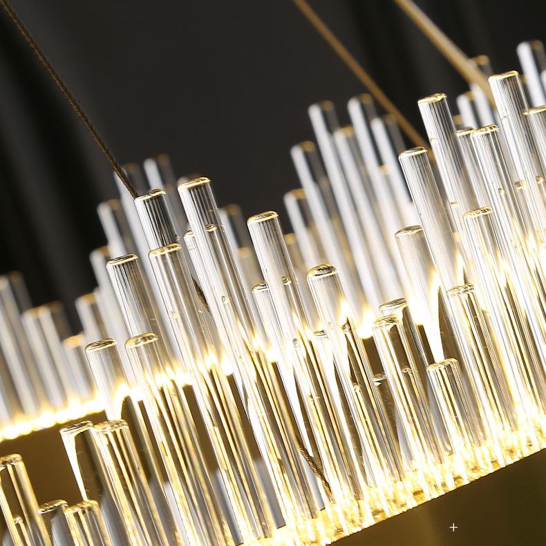 Modern Simplicity Drum Pendant Chandelier Clear Crystal Glass Hanging Light Fixture for Living Room