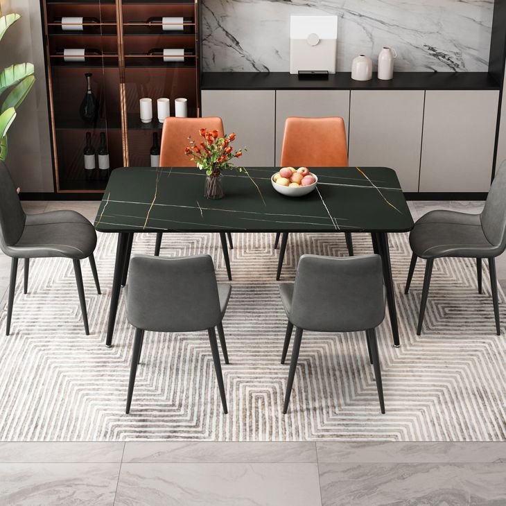 Rectangle Stone Top Dining Table Modern Black Base Dining Table for Living Room