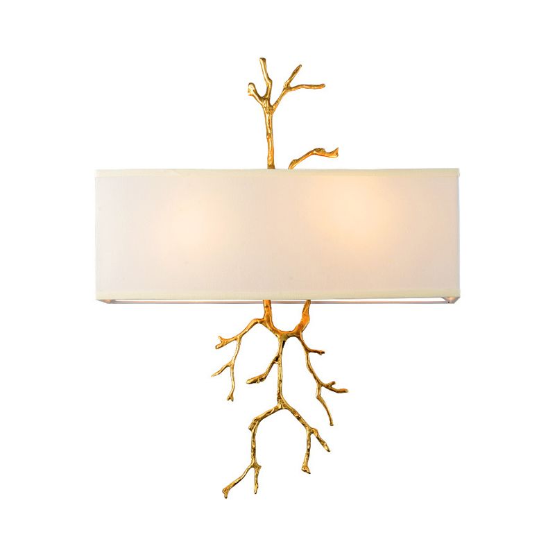 Black/White 2 Lights Wall Mounted Lighting Traditional-Style Fabric Rectangle Sconce Light