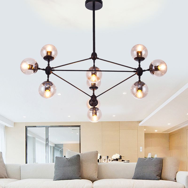 Lámparas colgantes negras de araña de metal nórdica con sombra de vidrio para sala de estar