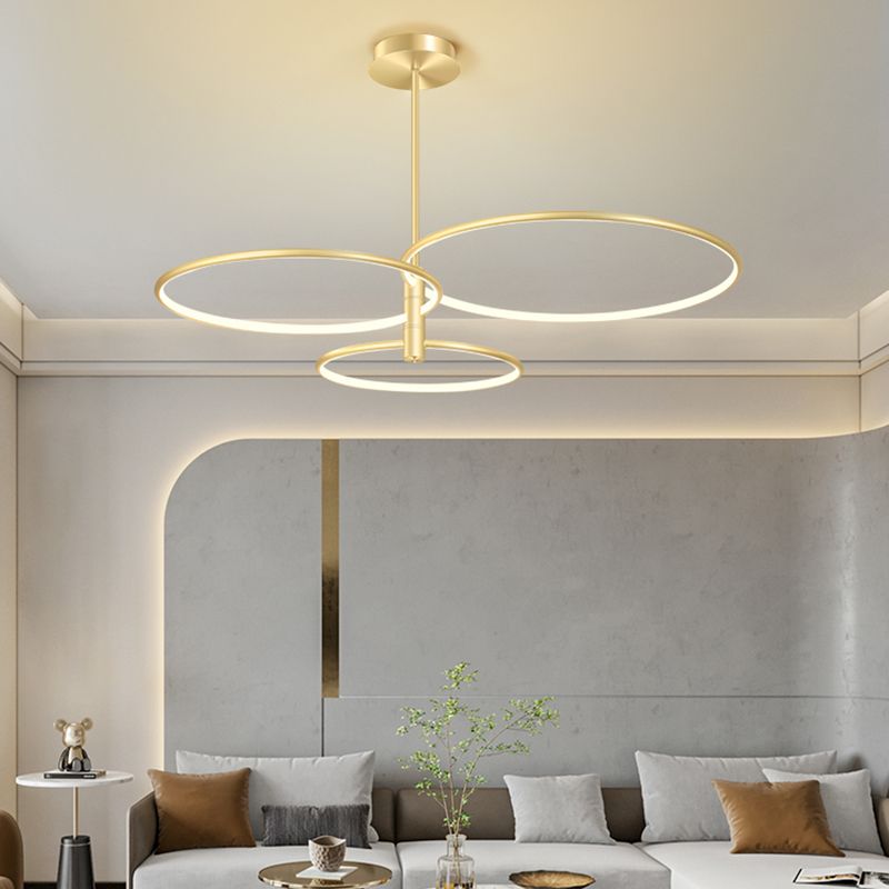 Round Chandelier Light Fixtures Modern Multi-Tier Gold Suspension Pendant Lamps