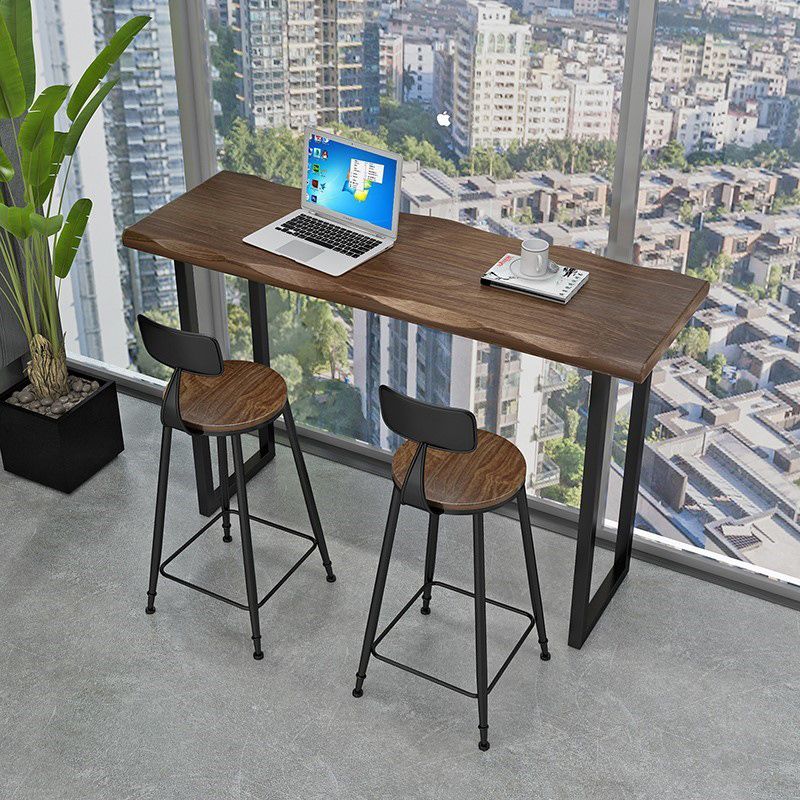 Industrial 1/3 Pieces Bar Table Set Rectangle Pine Wood Counter Table with High Stools