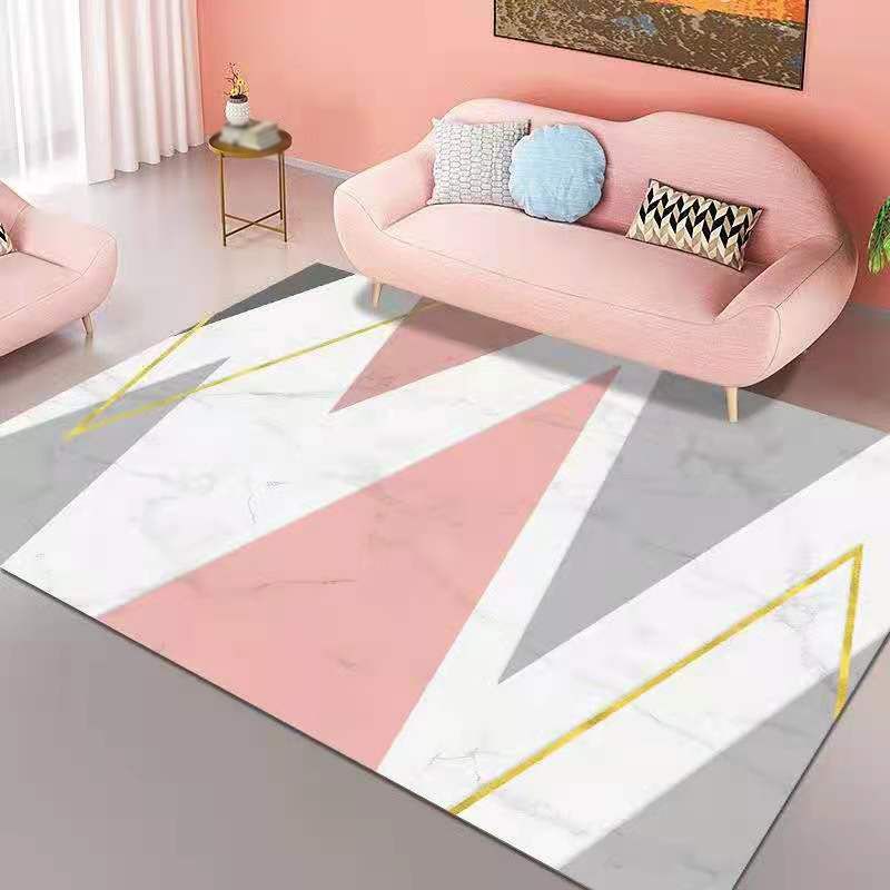 Pink Geometry Pattern Rug Polyester Simple Rug Washable Rug for Living Room