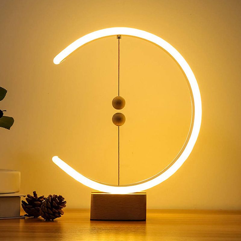 White C Shaped Night Lamp Minimalist Metal LED Table Light with Ball Magnetic Switch