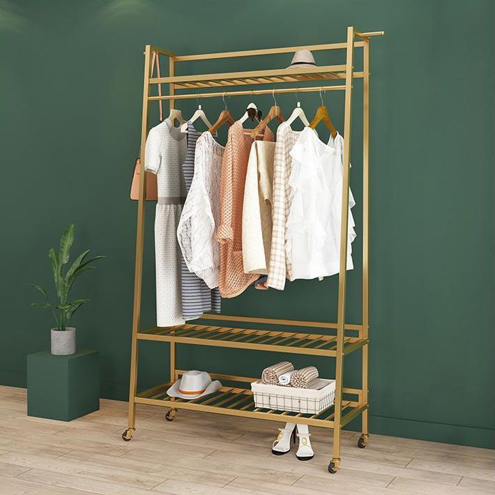 Contemporary Style Open Armoire Gold Metal Armoire with Clothing Rod