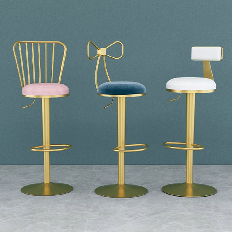 Glam Liftable Backrest Counter Stool Iron Household Bar Stool with Cushion