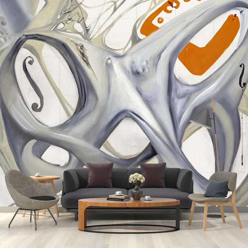 Huge Surrealist Mural Grey Topological Contortion of A Female Figure Becoming A Violoncello Wall Art, Custom Made