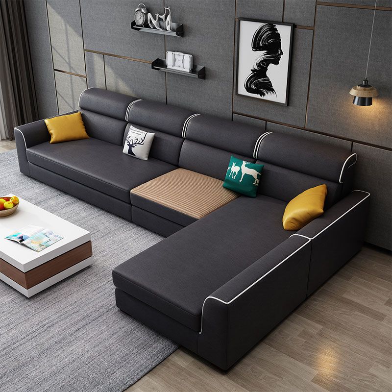 37.40"H Contemporary Sectional Sofa Faux Leather Chaise Sectional