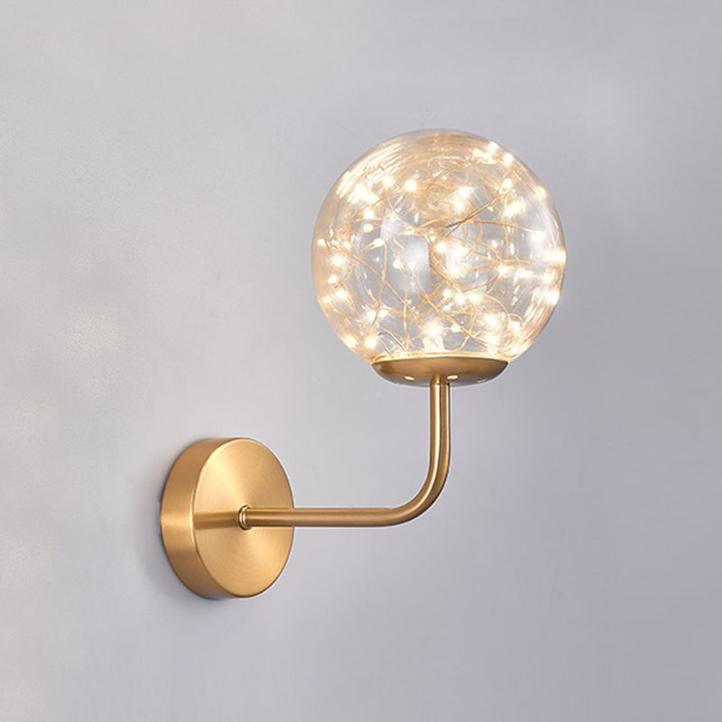 Glass Globe LED Wall Lamp in Modern Luxury Style Wrought Iron Hanging Wall Light for Bedroom