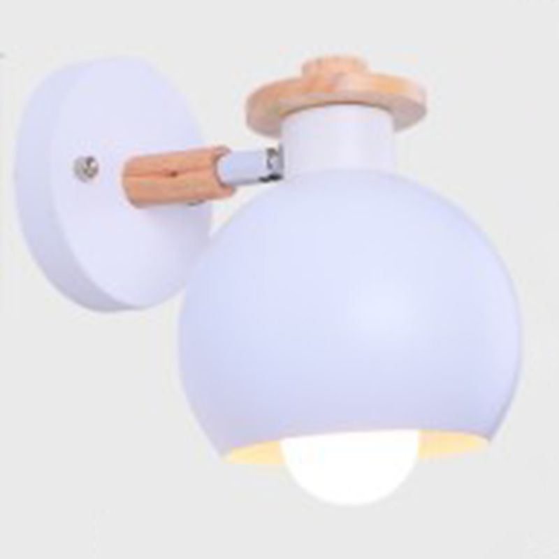 Metal Macaroon Globe Wall Lamp Single Bulb Nordic Wooden Mini Bedside Lamp with Adjustable Arm