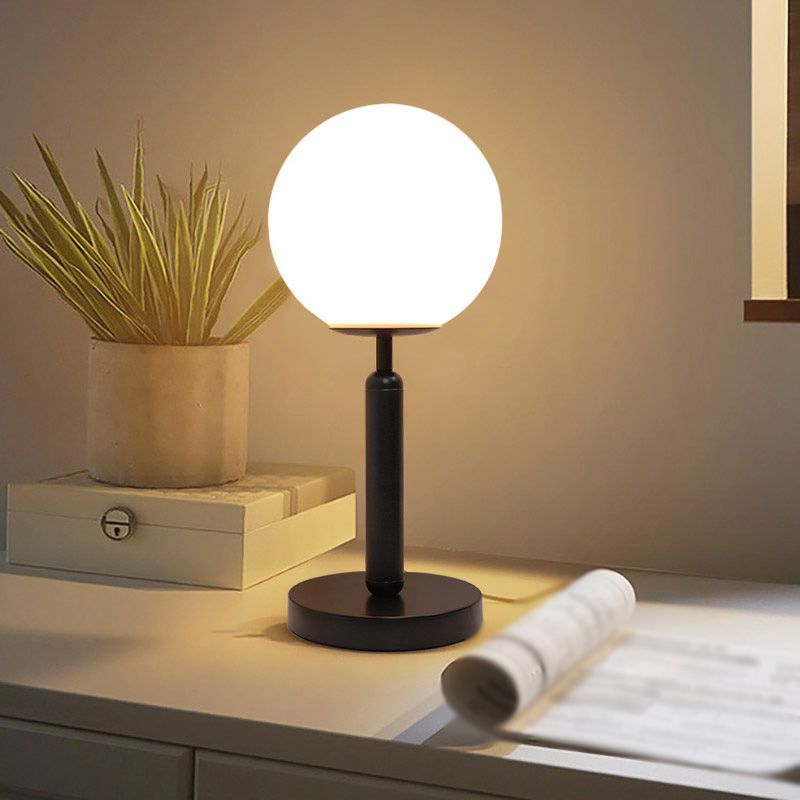 Global Bedside Night Light Opaline Glass 1 Bulb Minimalist Table Light