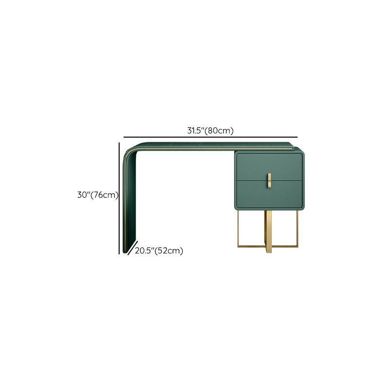 Luxurious Leather 2-Drawer Vanity Makeup Table Set in Dark Green