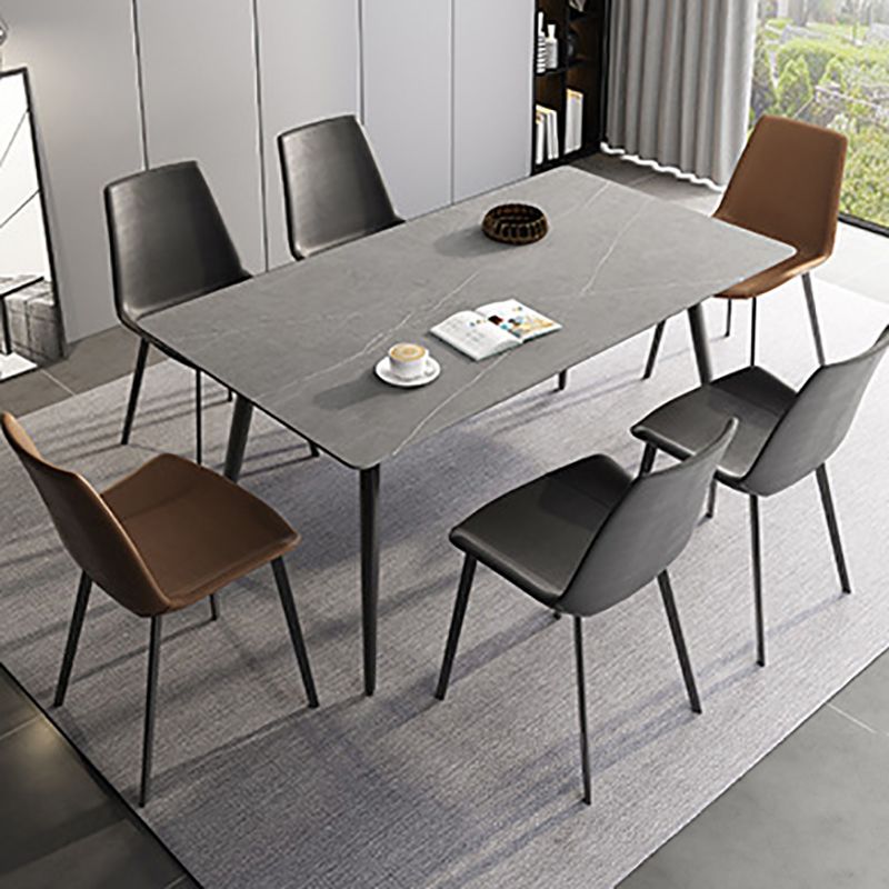 Stone Top Dining Table Rectangle Modern Dining Table with 4 Black Legs
