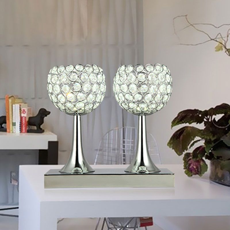 Luz de mesa de doble domo Contemporáneos de cristal biselado Prism Night -Stand en cromo
