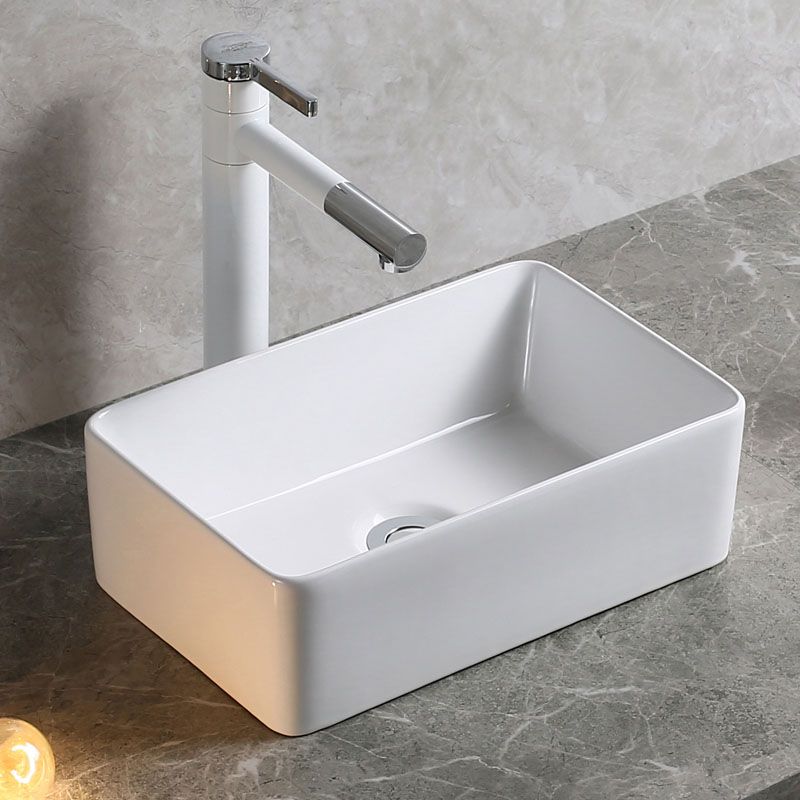 Modern Bathroom Sink Porcelain Rectangle Bathroom Sink in White(Not Including Faucet)